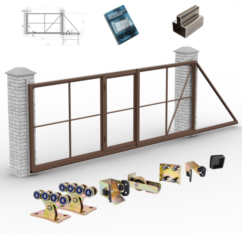 Каркас відкатних з вбудованою хвірткою з Т-профілю, ворота на проєм 3м