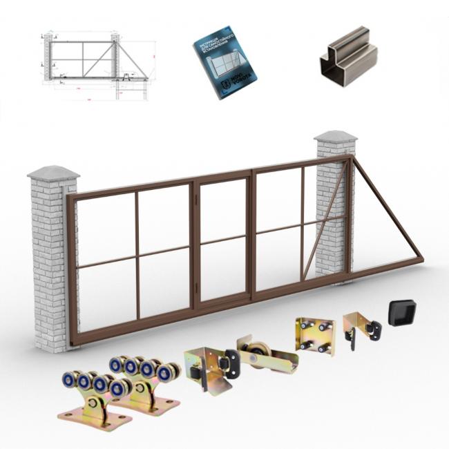 Каркас откатных со встроенной калиткой из Т-профиля, ворота на проем 3 м