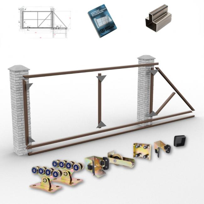 «Свари сам» под штакетник проем 3-3,5 м, общая 5 метров с треугольным хвостовиком - откатные ворота 